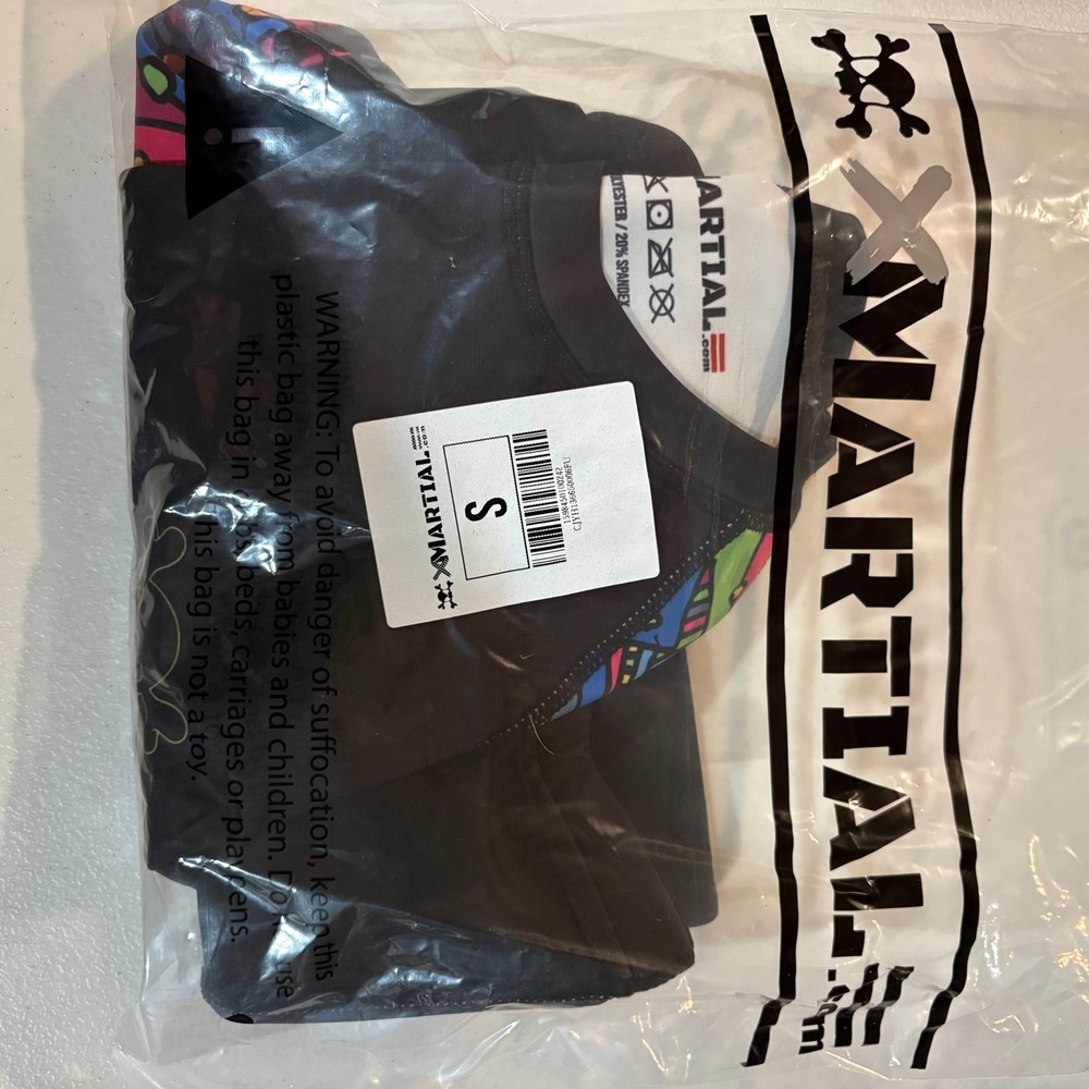 XMartial BJJ Rash Guard Mens Small Black Psychedelic Skull Short Sleeve MMA Top - Picture 5 of 6